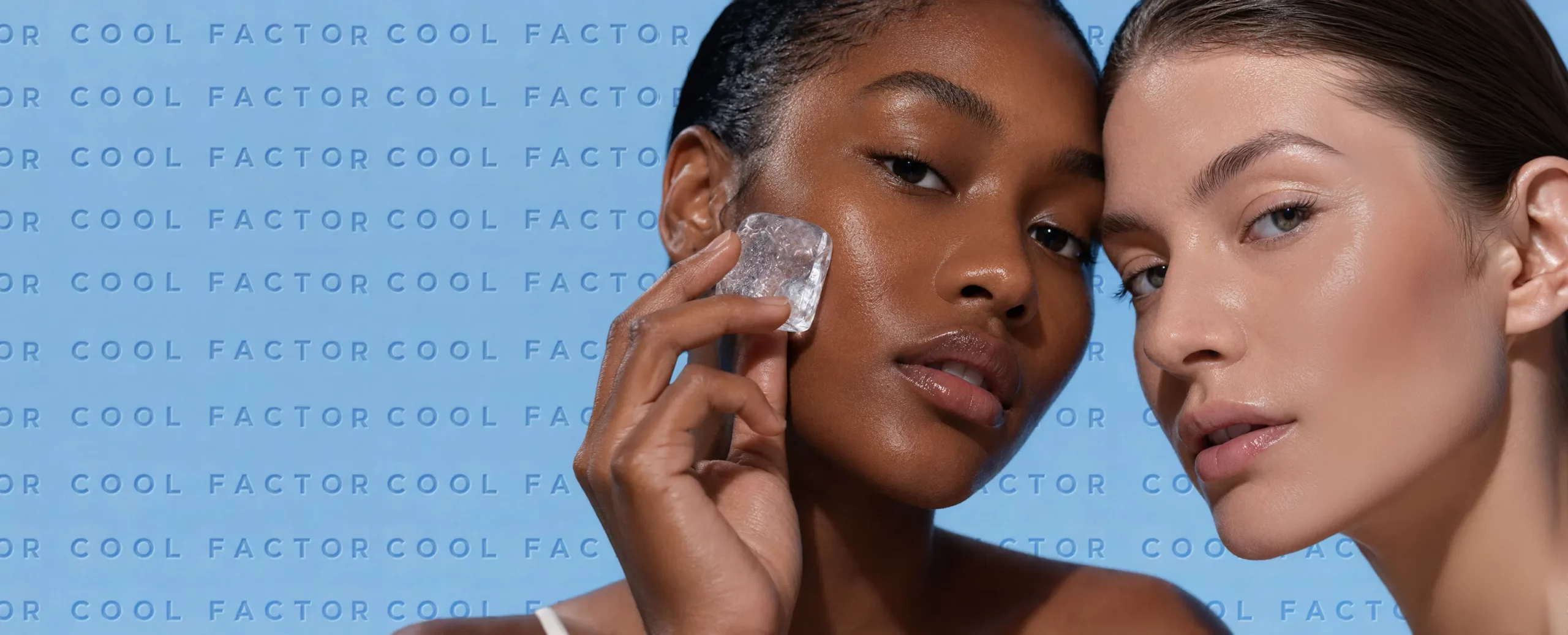 Two models with an ice cube — SEV Cool Factor laser hair removal powered by cold air